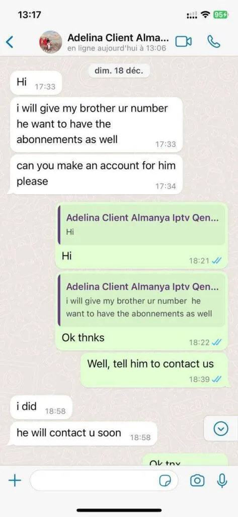 Confirmación de pedido y alta de servicio IPTV en WhatsApp